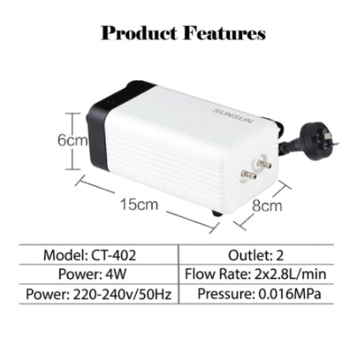 TWIN OUTLET AQUARIUM  AIR  PUMP02 CT4 WITH OUTPUT CONTROLER